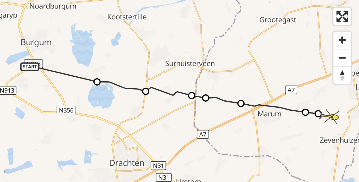 Routekaart van de vlucht: Ambulancehelikopter naar Niebert