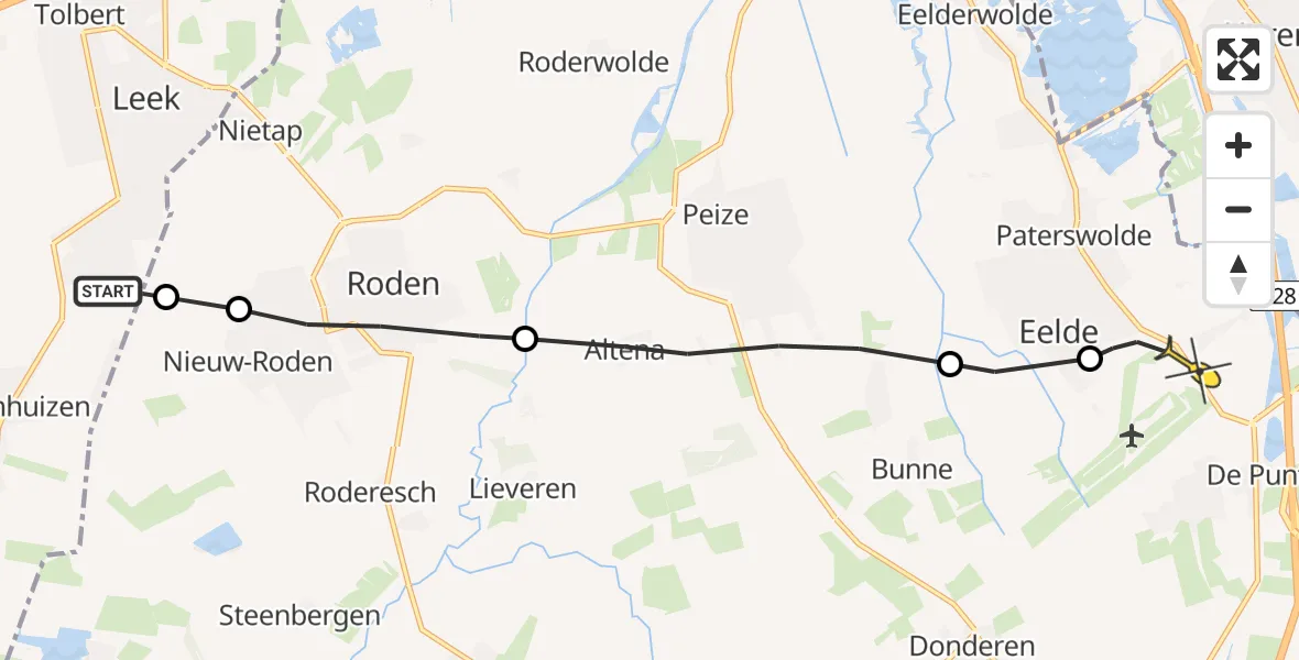 Routekaart van de vlucht: Ambulanceheli naar Groningen Airport Eelde