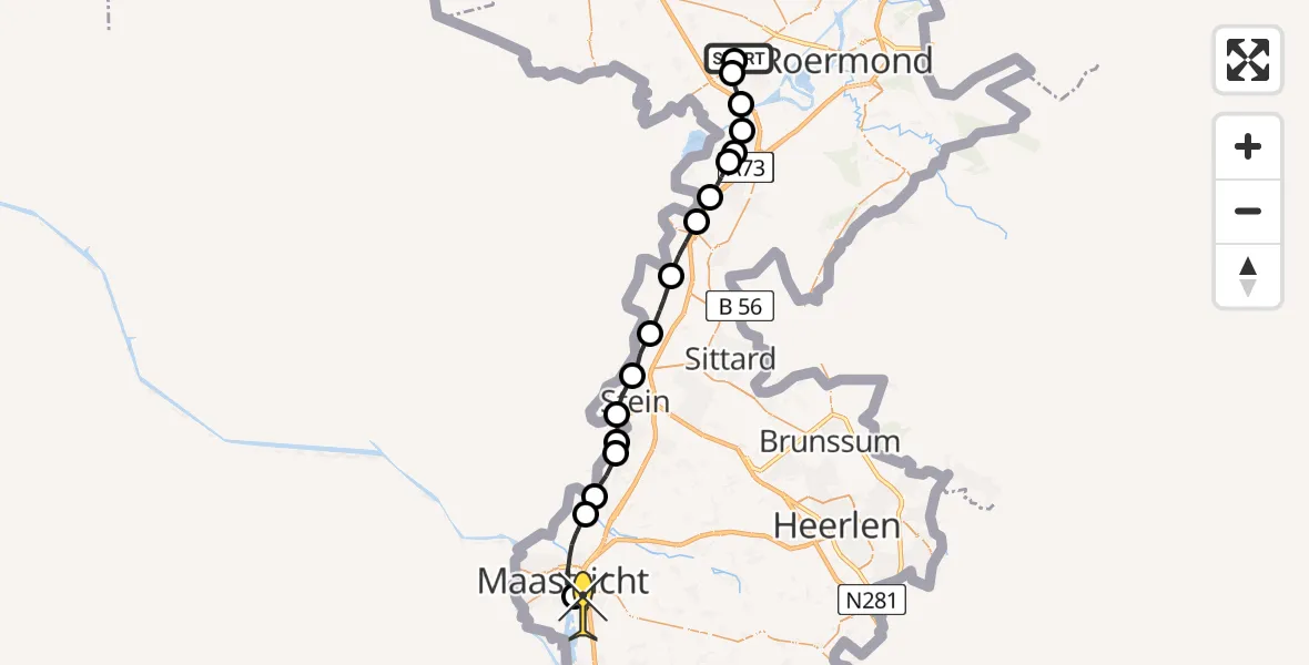 Routekaart van de vlucht: Lifeliner 3 naar Maastricht UMC+