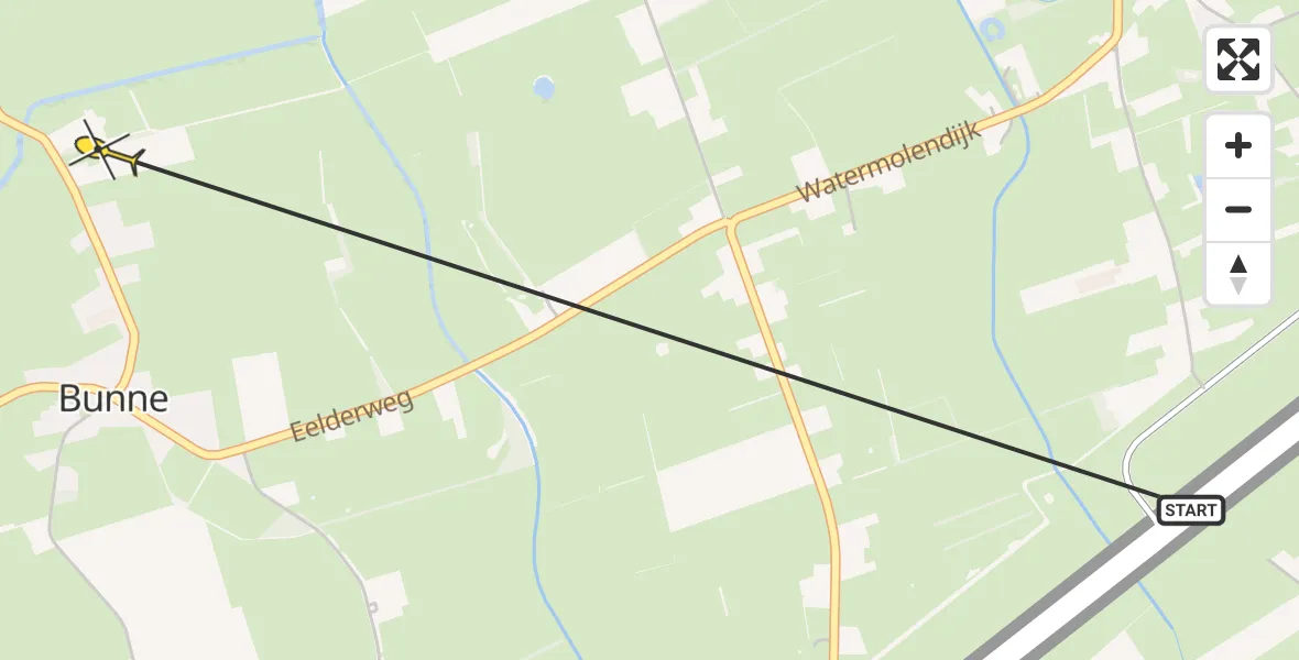 Routekaart van de vlucht: Ambulancehelikopter naar Bunne