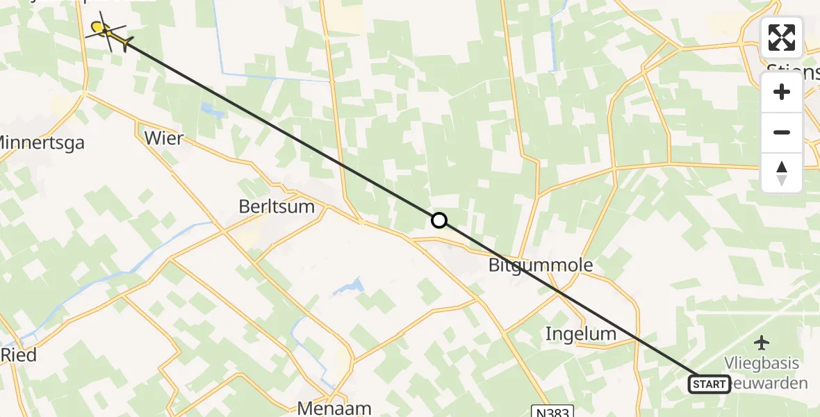 Routekaart van de vlucht: Ambulancehelikopter naar St.-Jacobiparochie