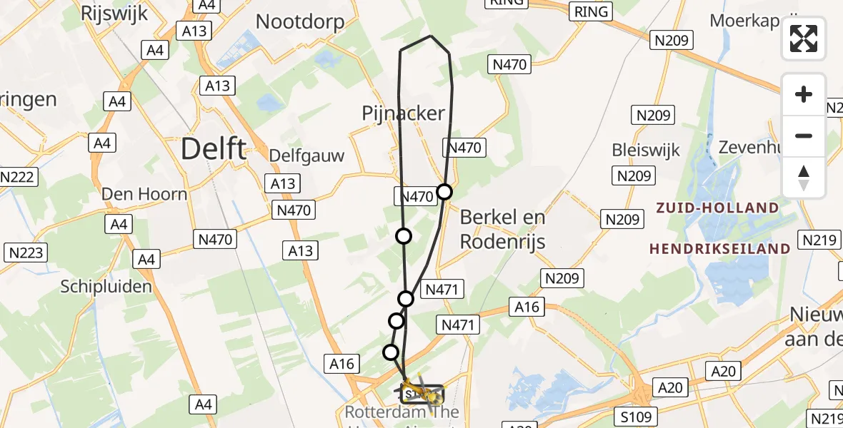 Vluchtroute Traumahelikopter Rotterdam The Hague Airport - Rotterdam The Hague Airport, 17 januari 2024, 11:58
