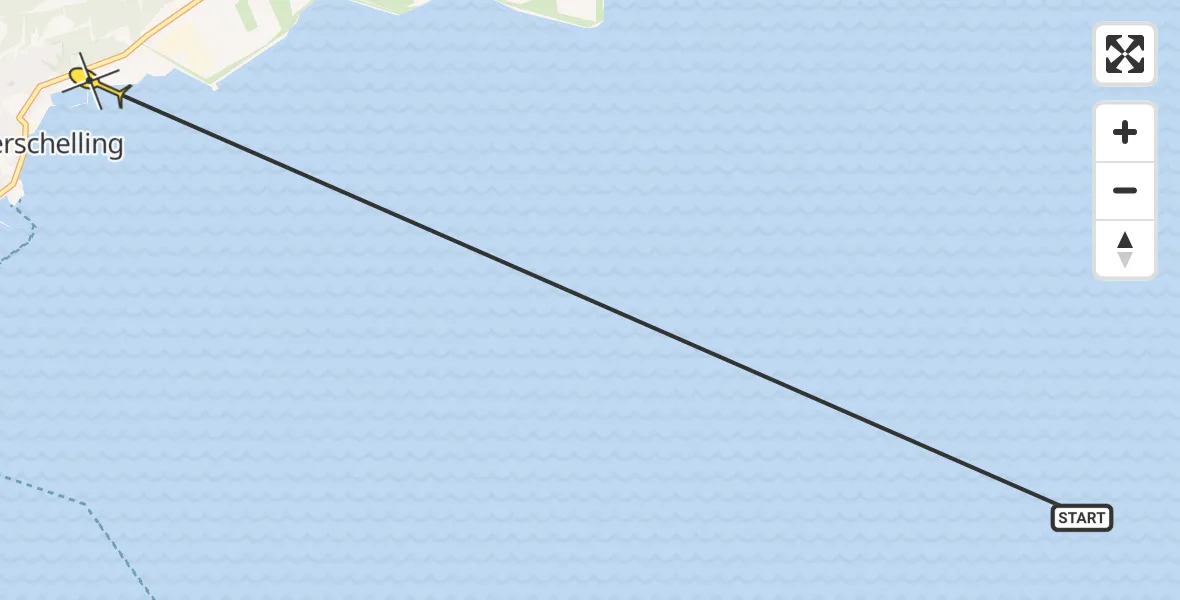 Routekaart van de vlucht: Ambulancehelikopter naar West-Terschelling