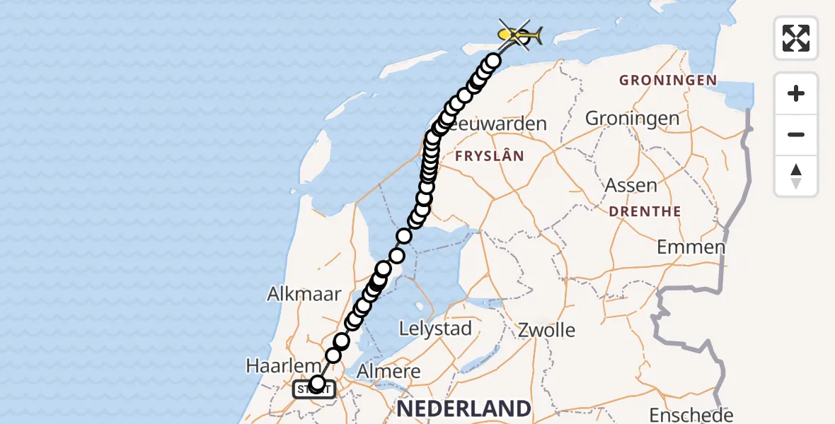 Routekaart van de vlucht: Politiehelikopter naar 