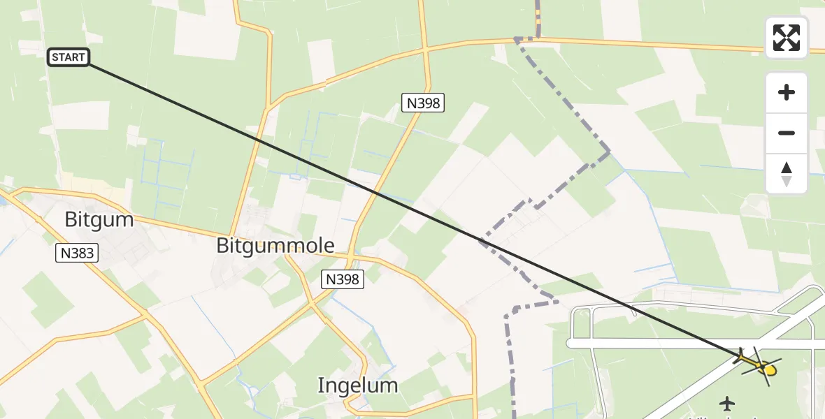 Routekaart van de vlucht: Ambulancehelikopter naar Vliegbasis Leeuwarden