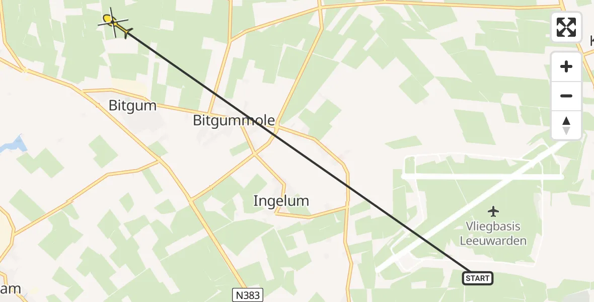 Routekaart van de vlucht: Ambulancehelikopter naar St.-Annaparochie