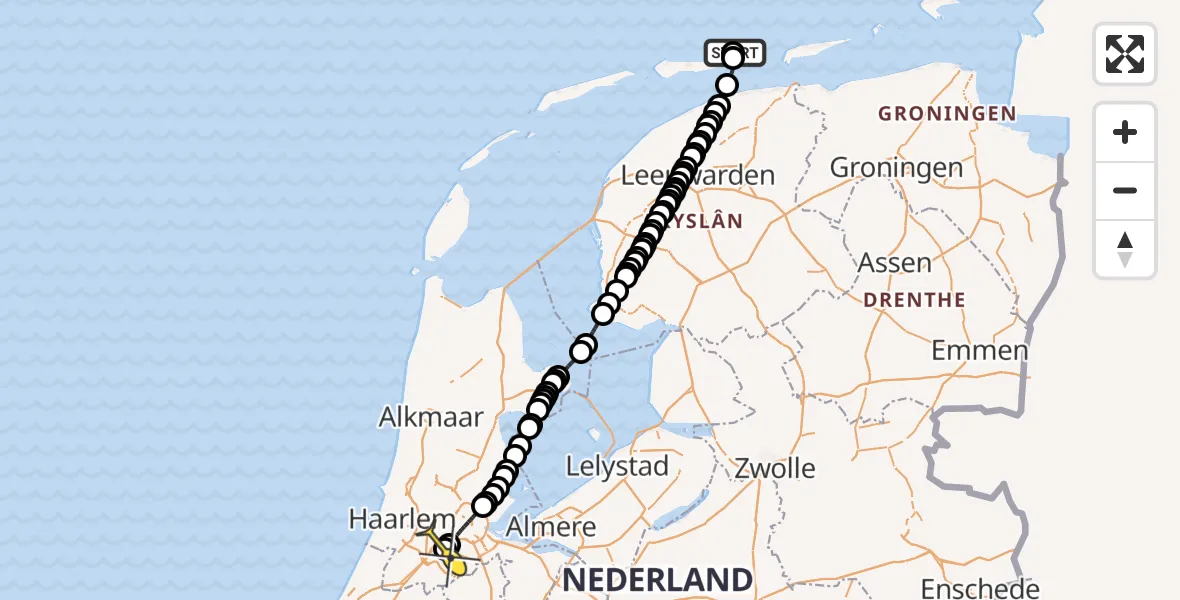 Vluchtroute Politiehelikopter van  naar Schiphol