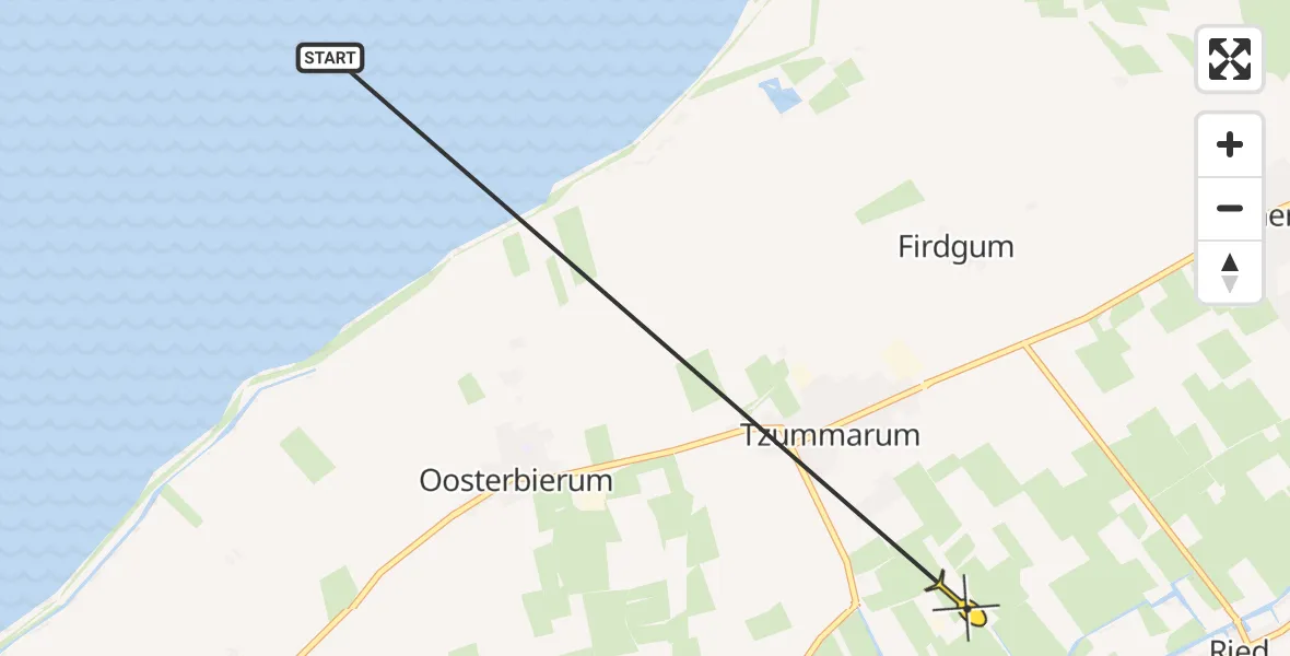 Routekaart van de vlucht: Ambulanceheli naar Tzummarum