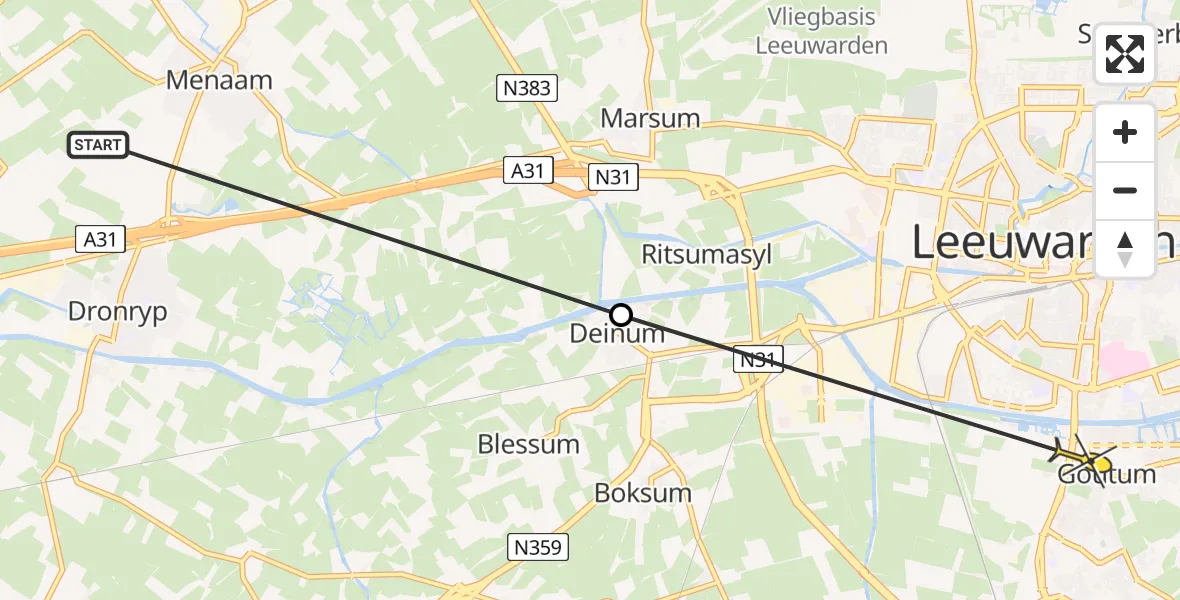 Routekaart van de vlucht: Ambulancehelikopter naar Goutum