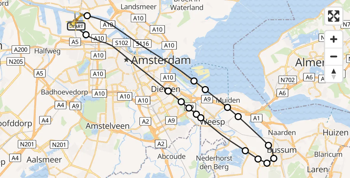 Vluchtroute Traumahelikopter Amsterdam Heliport - Amsterdam Heliport, 17 januari 2024, 13:55