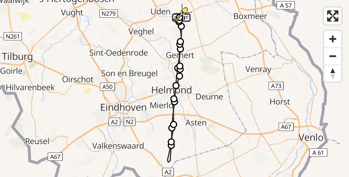 Routekaart van de vlucht: Lifeliner 3 naar Vliegbasis Volkel