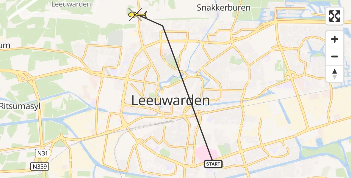 Routekaart van de vlucht: Ambulancehelikopter naar Leeuwarden
