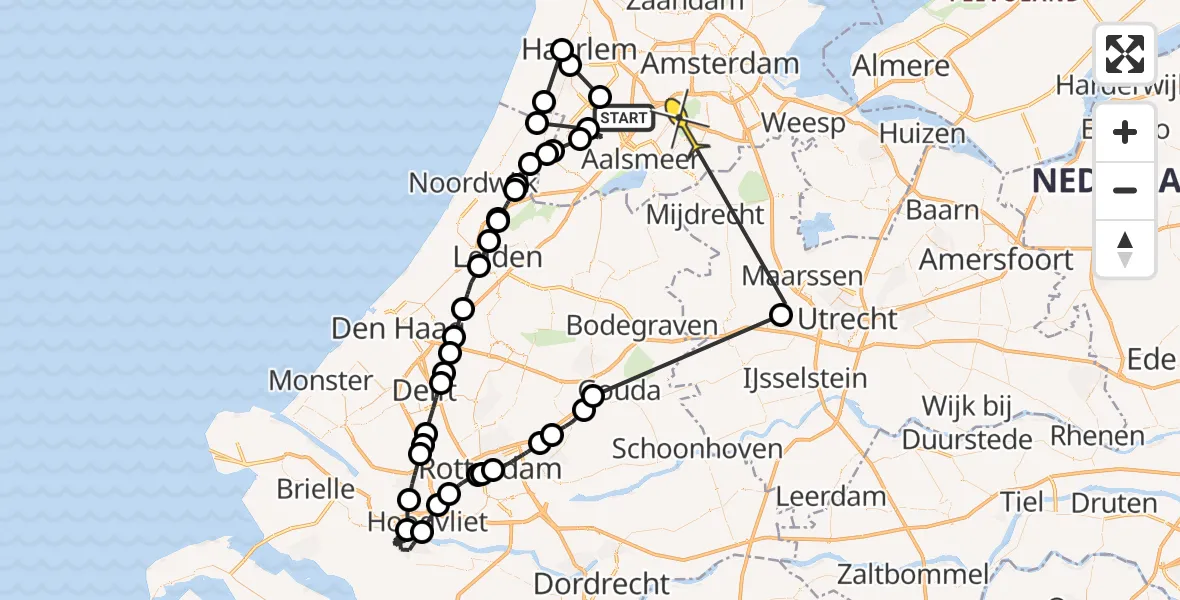 Routekaart van de vlucht: Politiehelikopter naar Amstelveen