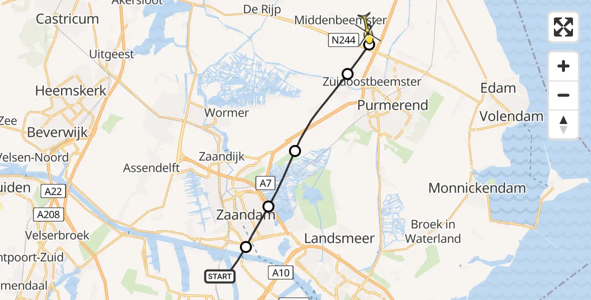 Routekaart van de vlucht: Lifeliner 1 naar Middenbeemster