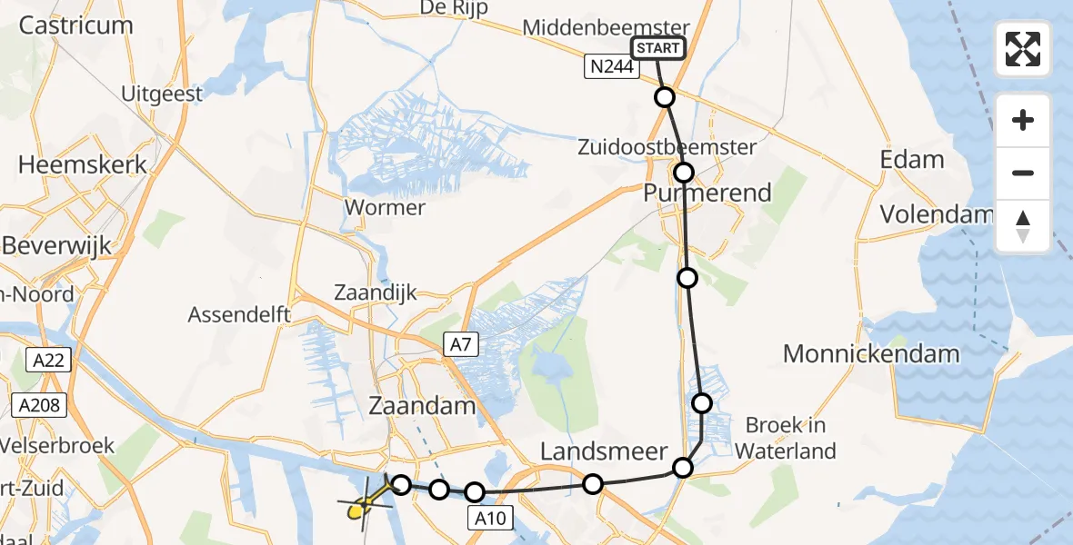 Routekaart van de vlucht: Lifeliner 1 naar Amsterdam Heliport