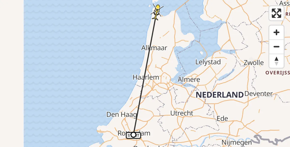 Routekaart van de vlucht: Traumaheli naar Vliegveld De Kooy