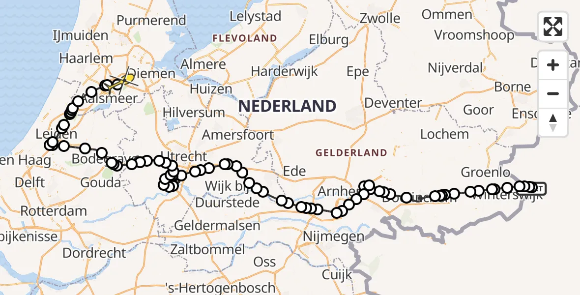 Routekaart van de vlucht: Politieheli naar Schiphol