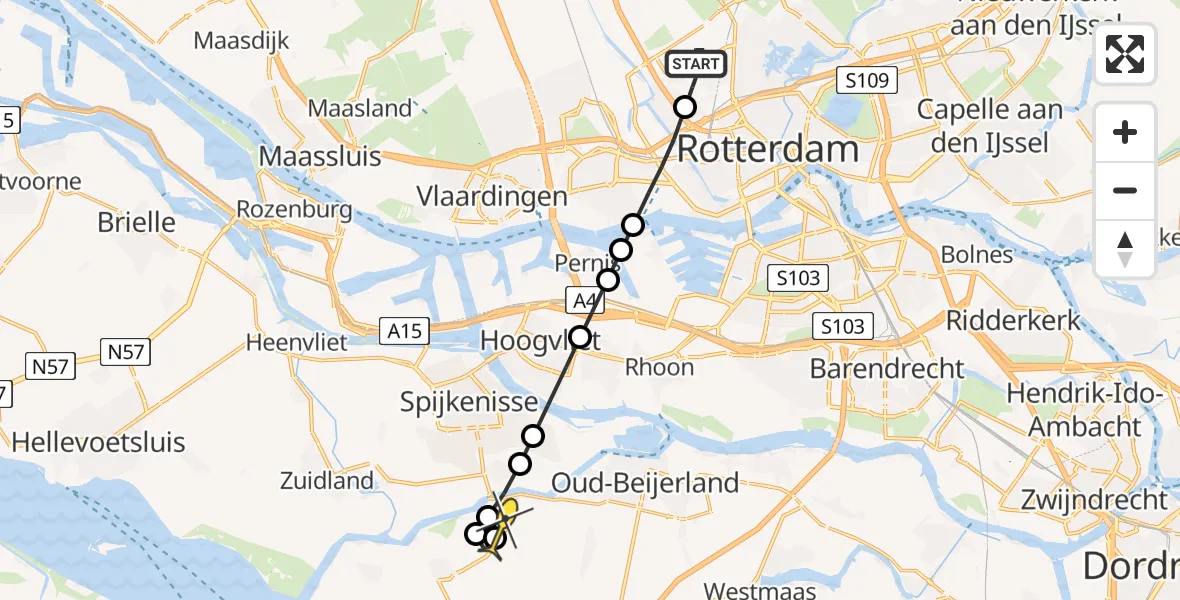 Routekaart van de vlucht: Lifeliner 2 naar Nieuw-Beijerland