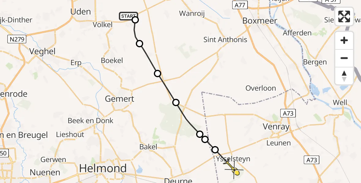 Routekaart van de vlucht: Politieheli naar Ysselsteyn