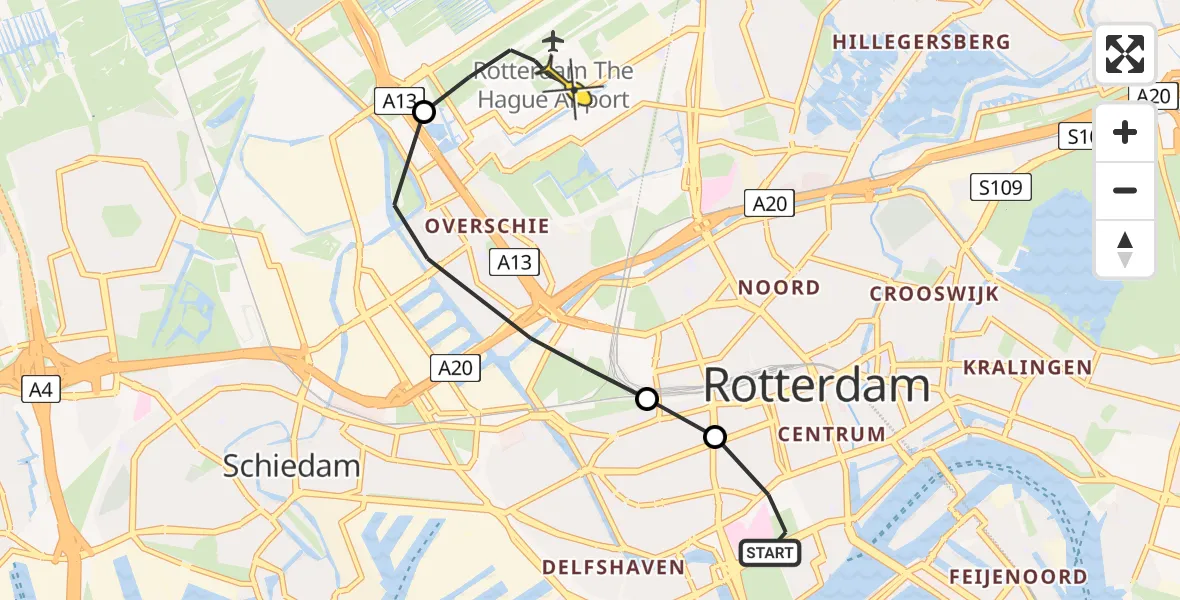 Routekaart van de vlucht: Lifeliner 2 naar Rotterdam The Hague Airport