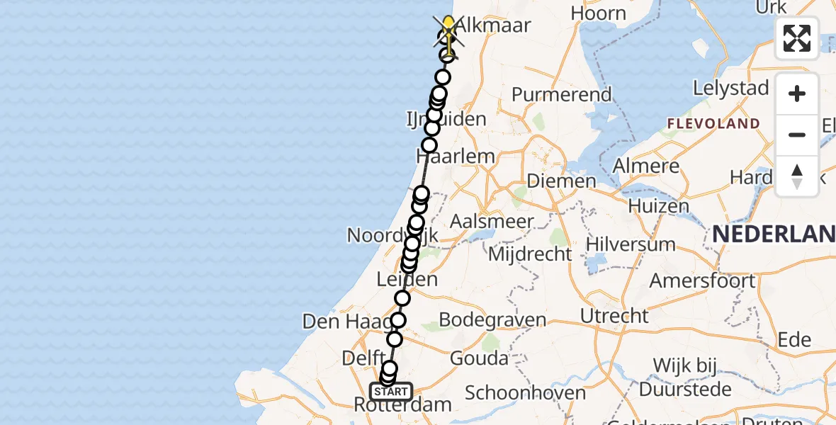 Routekaart van de vlucht: Lifeliner 2 naar Egmond-Binnen