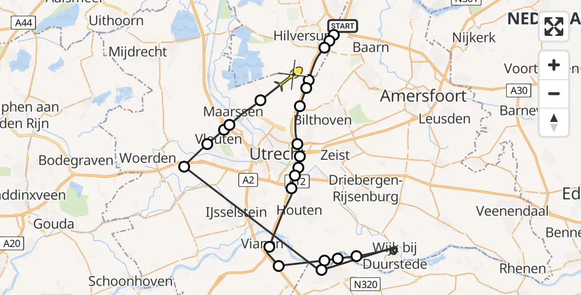 Routekaart van de vlucht: Politieheli naar Hollandsche Rading