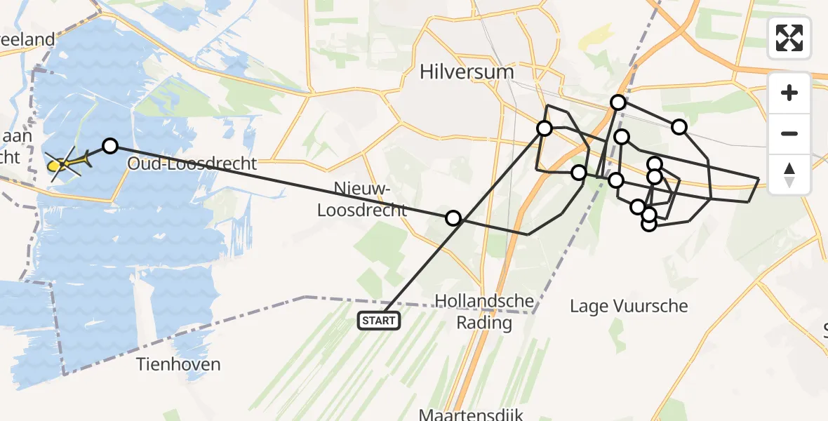 Routekaart van de vlucht: Politiehelikopter naar Loosdrecht