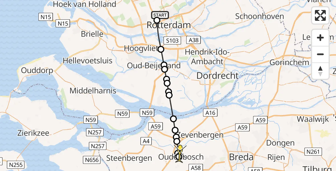 Routekaart van de vlucht: Lifeliner 2 naar Oudenbosch