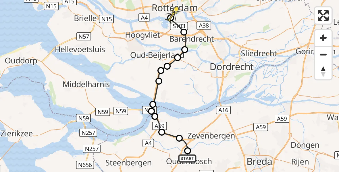 Routekaart van de vlucht: Lifeliner 2 naar Erasmus MC