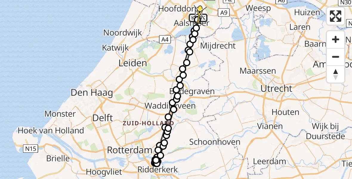 Routekaart van de vlucht: Politiehelikopter naar Oude Meer