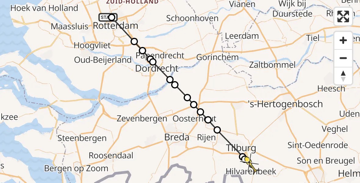 Routekaart van de vlucht: Lifeliner 2 naar Hilvarenbeek