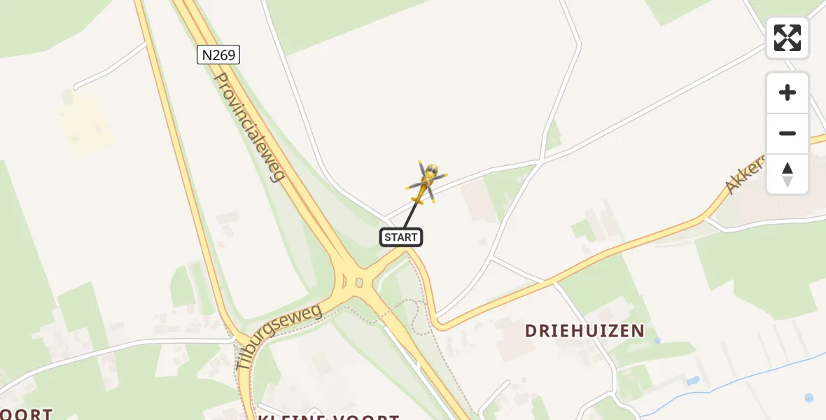 Vluchtroute Traumahelikopter van Hilvarenbeek naar Hilvarenbeek