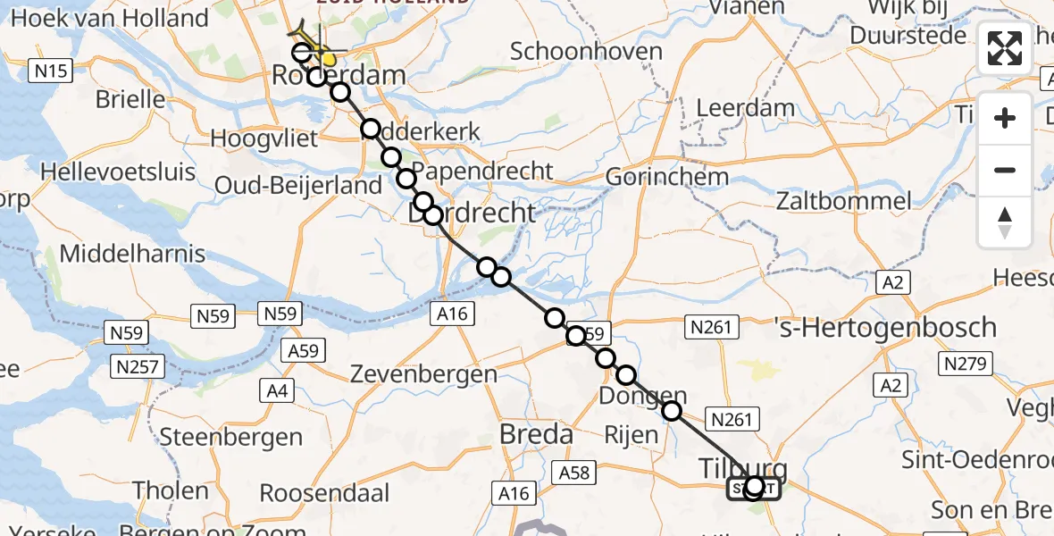 Routekaart van de vlucht: Lifeliner 2 naar Rotterdam The Hague Airport