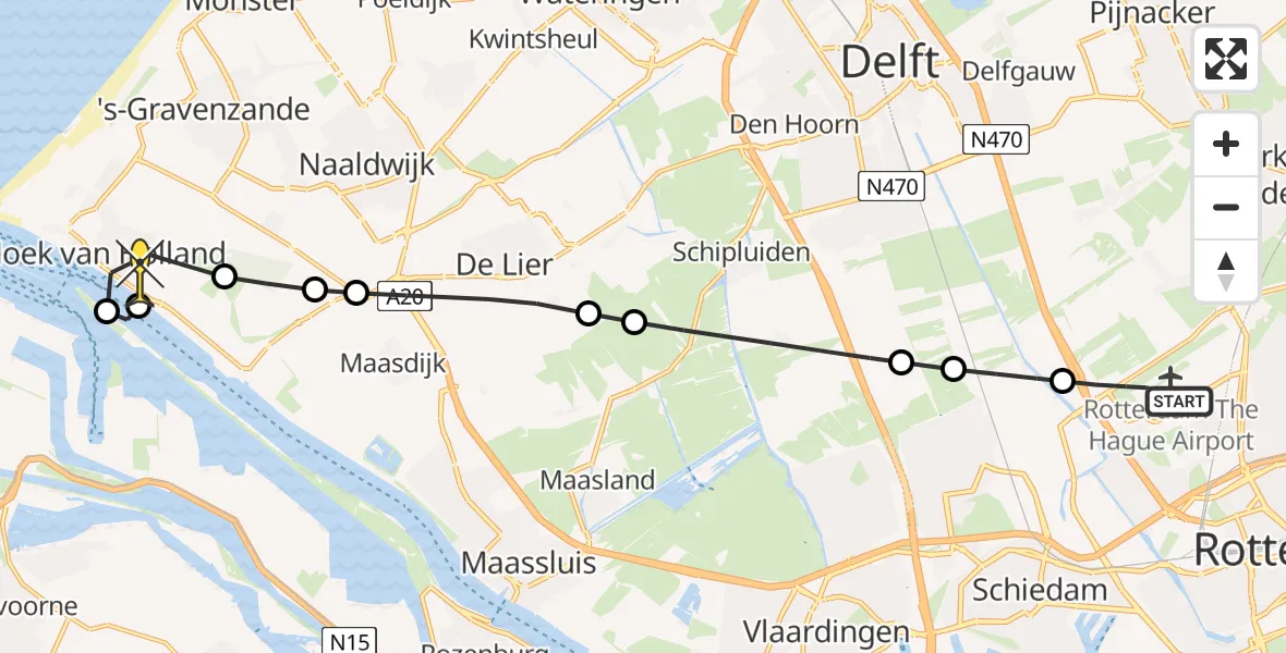 Routekaart van de vlucht: Lifeliner 2 naar Hoek van Holland