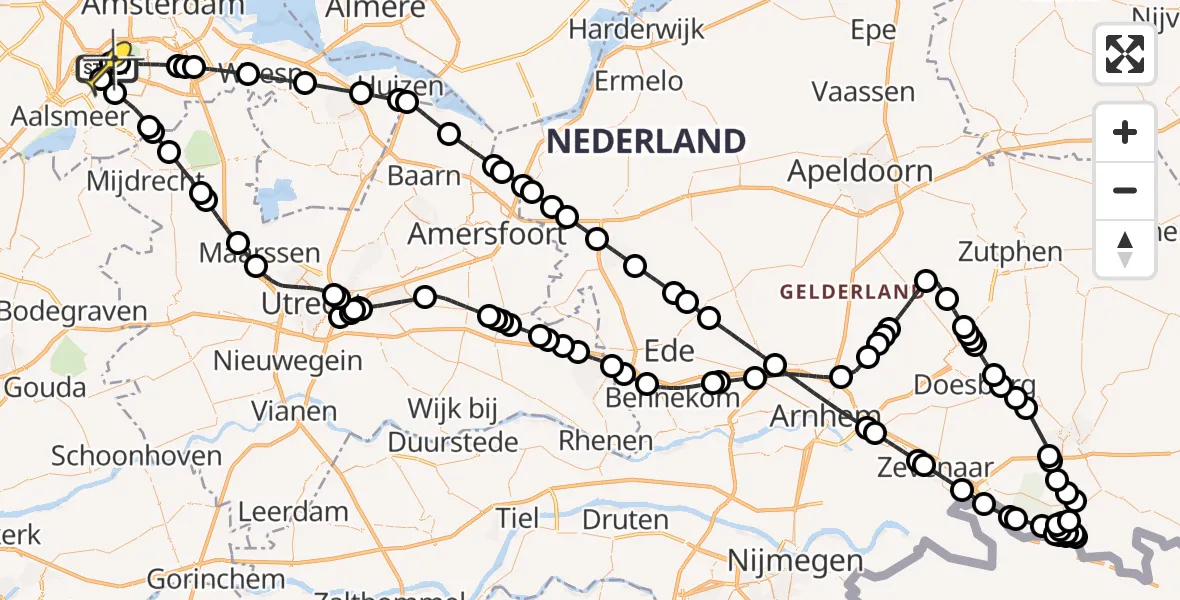 Routekaart van de vlucht: Politieheli naar Schiphol