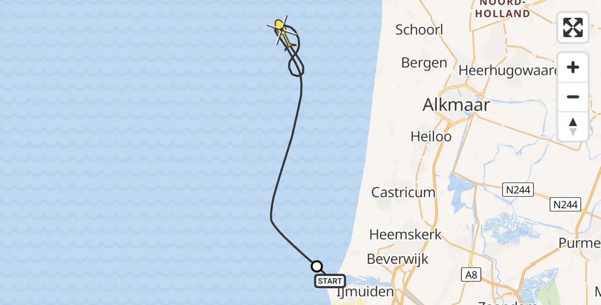 Routekaart van de vlucht: Kustwachthelikopter naar 