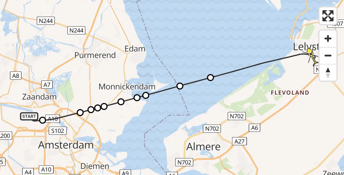 Routekaart van de vlucht: Lifeliner 1 naar Lelystad