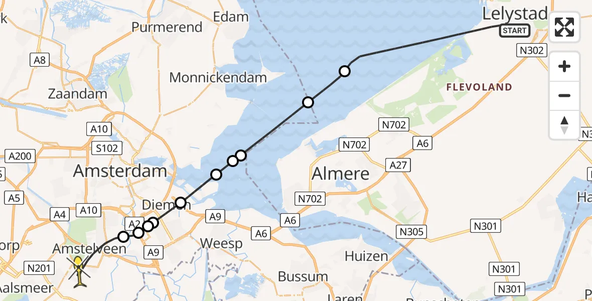 Routekaart van de vlucht: Lifeliner 1 naar Amstelveen