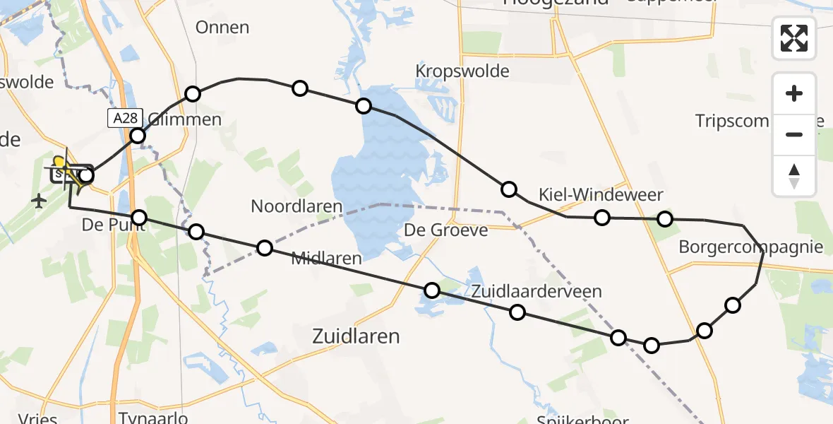 Routekaart van de vlucht: Lifeliner 4 naar Groningen Airport Eelde
