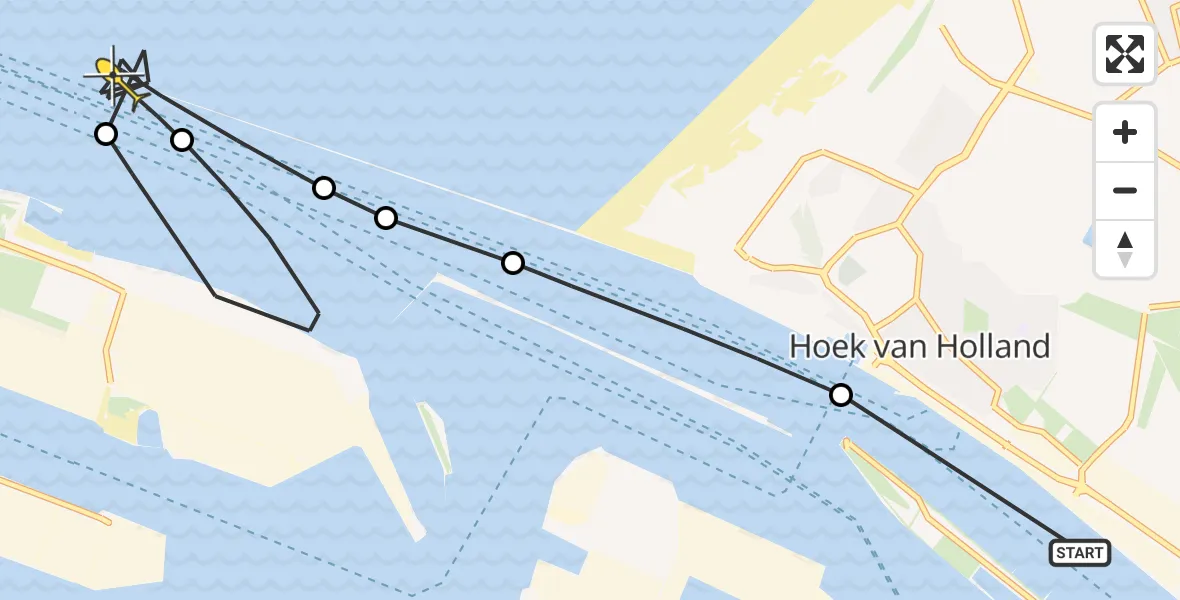 Routekaart van de vlucht: Politieheli naar Hoek van Holland