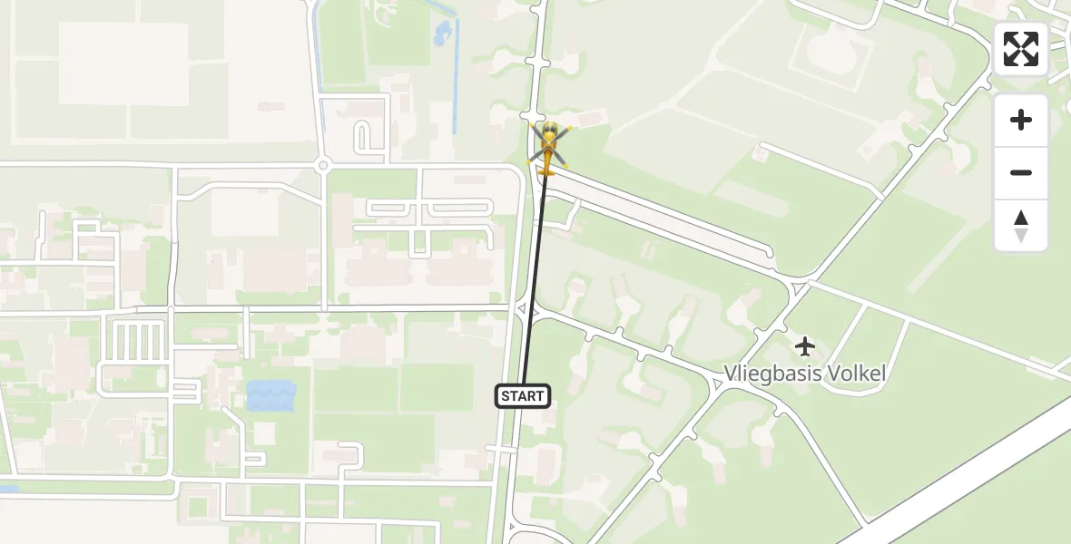 Vluchtroute Traumahelikopter van Vliegbasis Volkel naar Vliegbasis Volkel