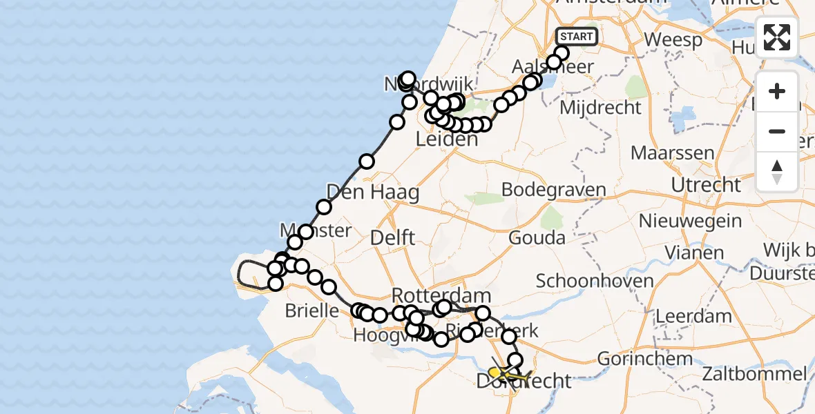 Routekaart van de vlucht: Politieheli naar Dordrecht