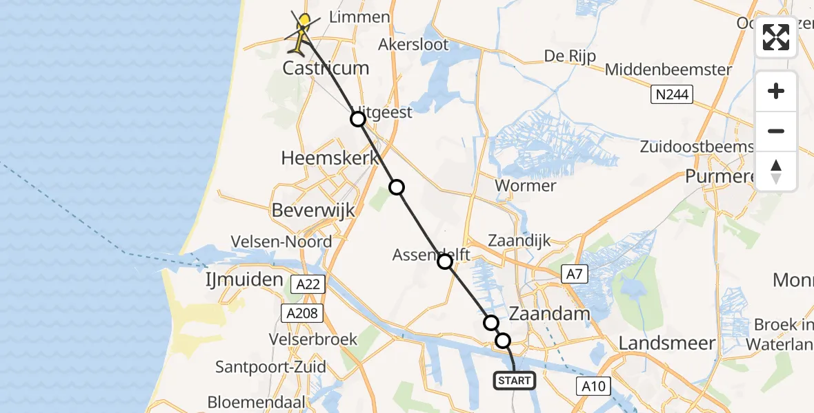 Routekaart van de vlucht: Lifeliner 1 naar Castricum