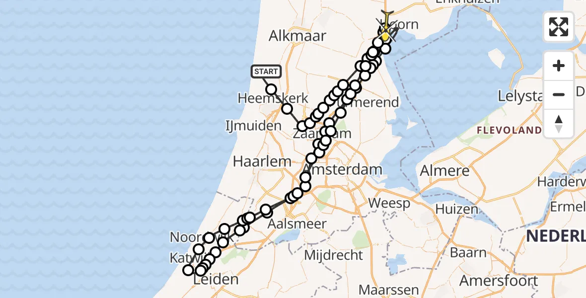 Routekaart van de vlucht: Lifeliner 1 naar Berkhout