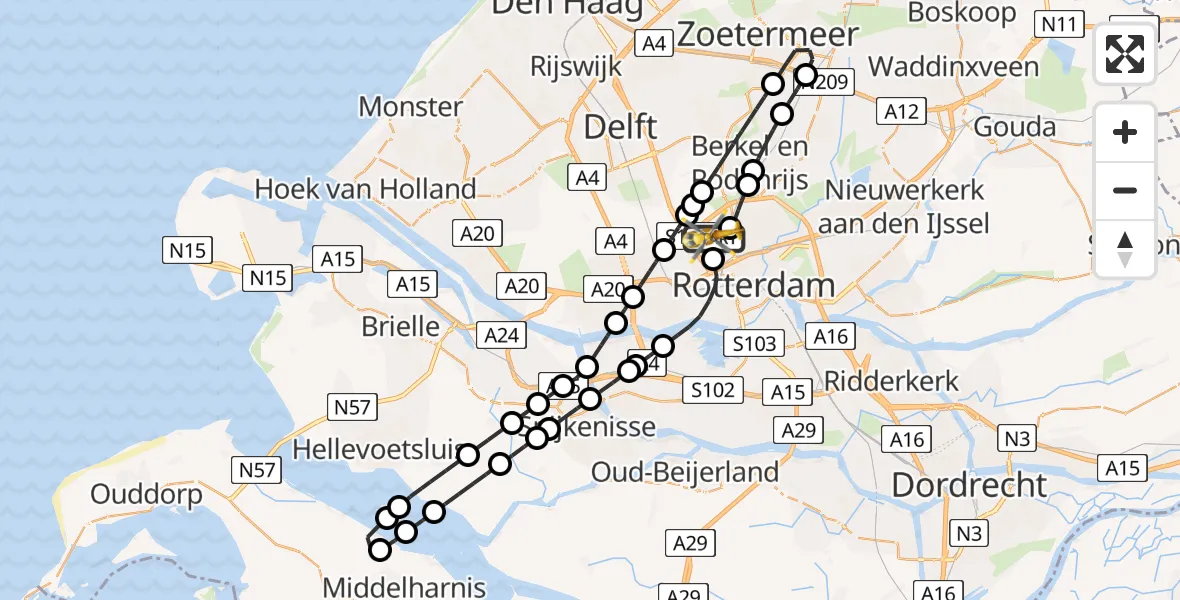 Vluchtroute Traumahelikopter Rotterdam The Hague Airport - Rotterdam The Hague Airport, 18 januari 2024, 15:33