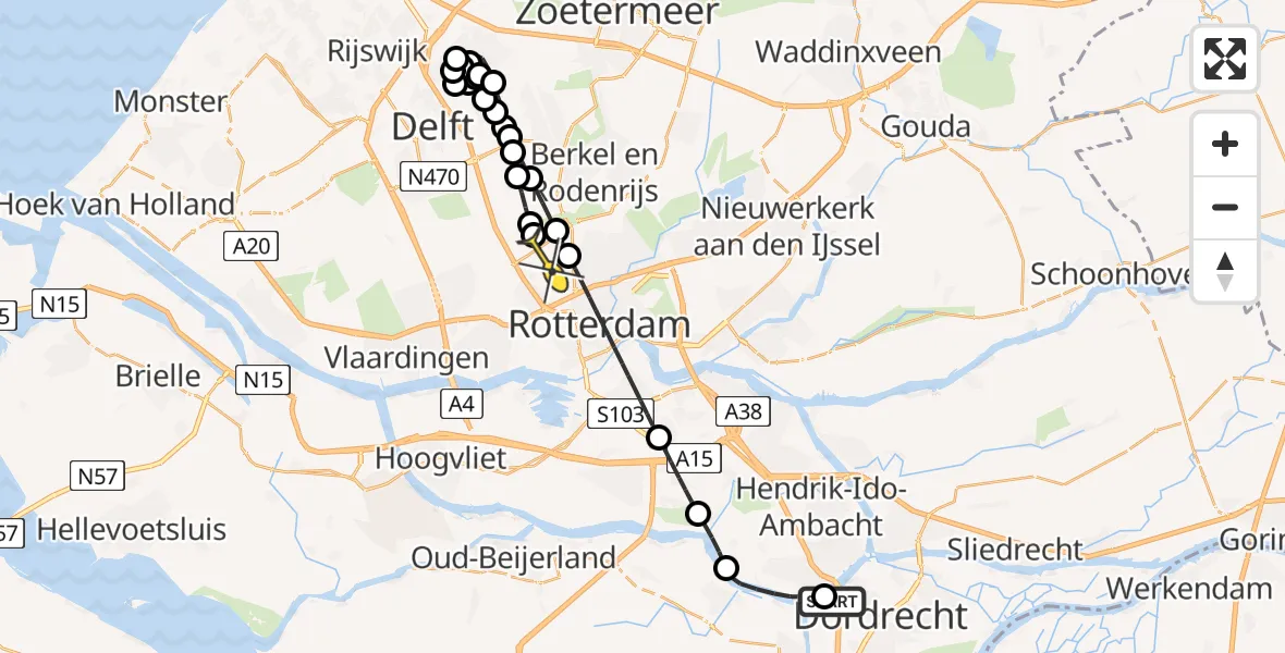 Routekaart van de vlucht: Politiehelikopter naar Rotterdam The Hague Airport