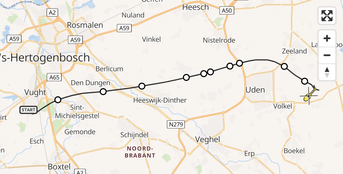 Routekaart van de vlucht: Lifeliner 3 naar Vliegbasis Volkel