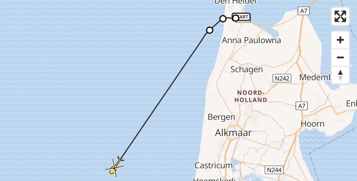 Routekaart van de vlucht: Kustwachthelikopter naar 