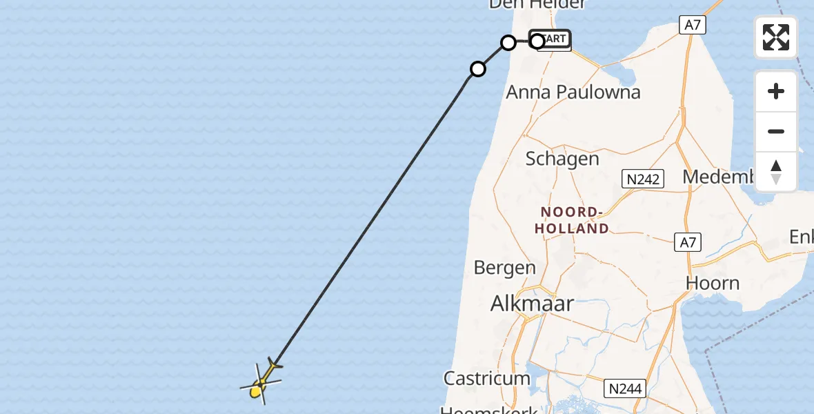 Vluchtroute  van Vliegveld De Kooy naar 