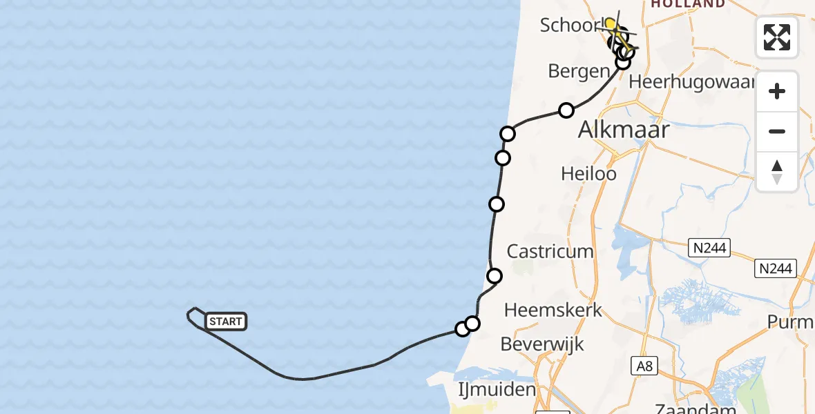 Routekaart van de vlucht: Kustwachthelikopter naar Oudkarspel